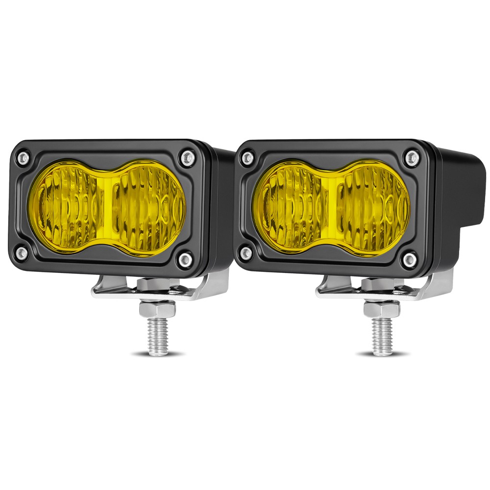 2X 3" Rectangle LED Work Light Flood Cube Pods Driving Yellow Lamp OffRoad Truck