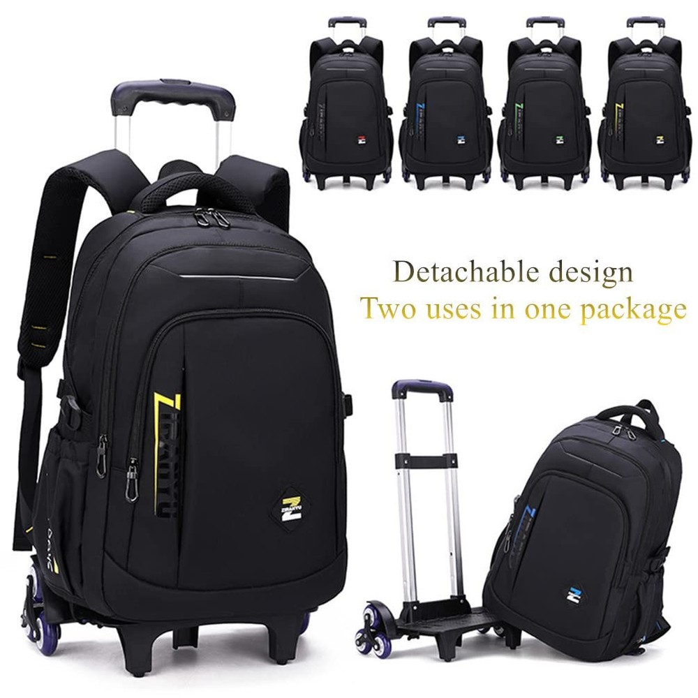 Solid Color Trolley Backpack Schoolbag Middle School Boys Elementary Bag