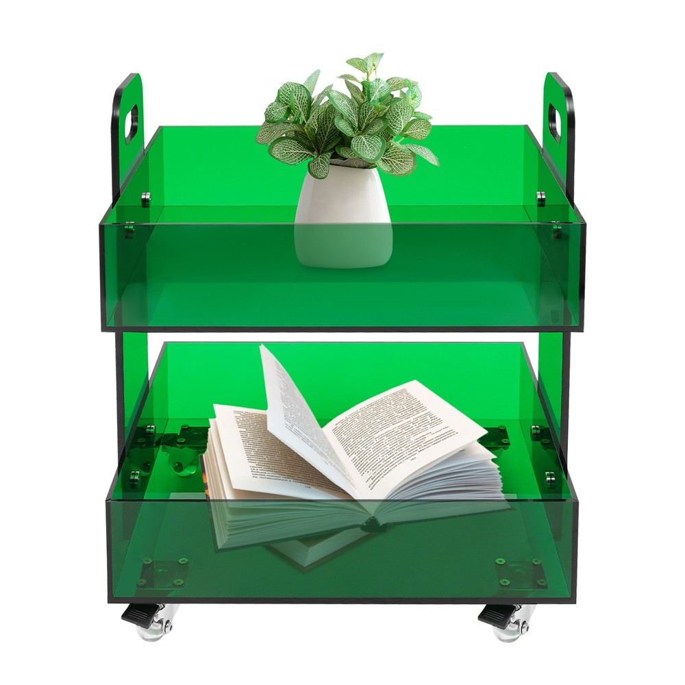 Modern Bedside Table Acrylic Side Table Free Standing Storage Rack with Wheels