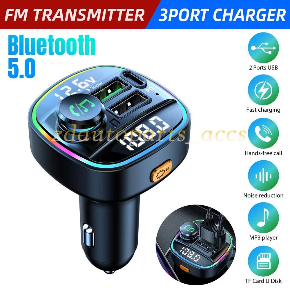Car Bluetooth FM Transmitter Radio MP3 Wireless Adapter Hands-Free 3Port Charger