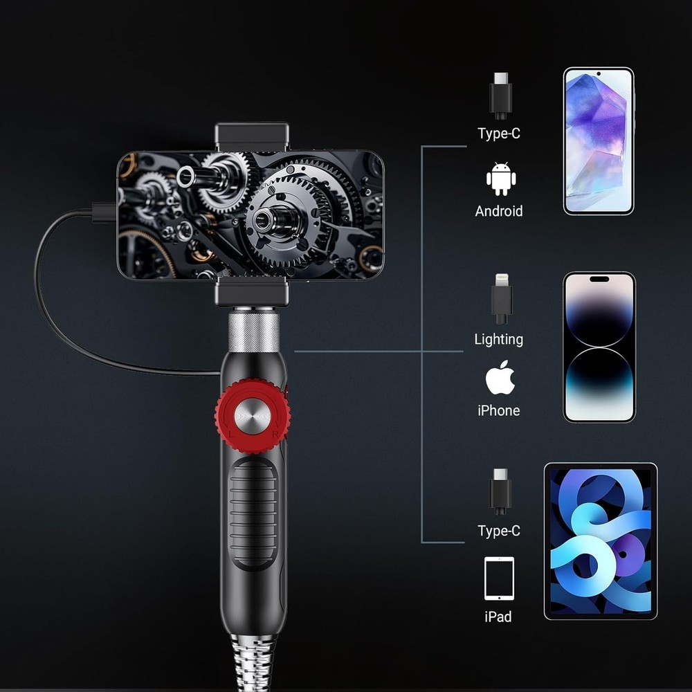 Two-Way Borescope Camera with Light [360°Rotation],1920P HD Borescope Camera