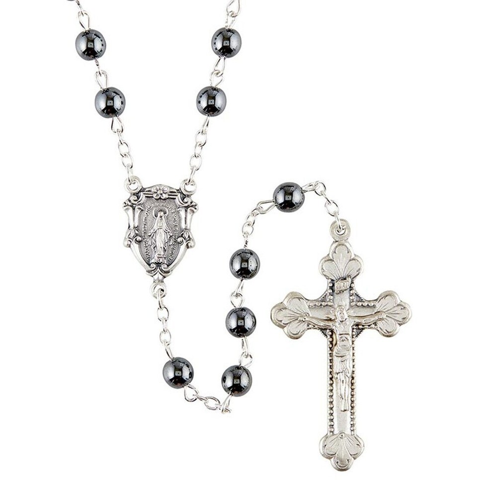 Men's Grey Hematite Rosary with Jewelry Case - 21" Long(J7447)