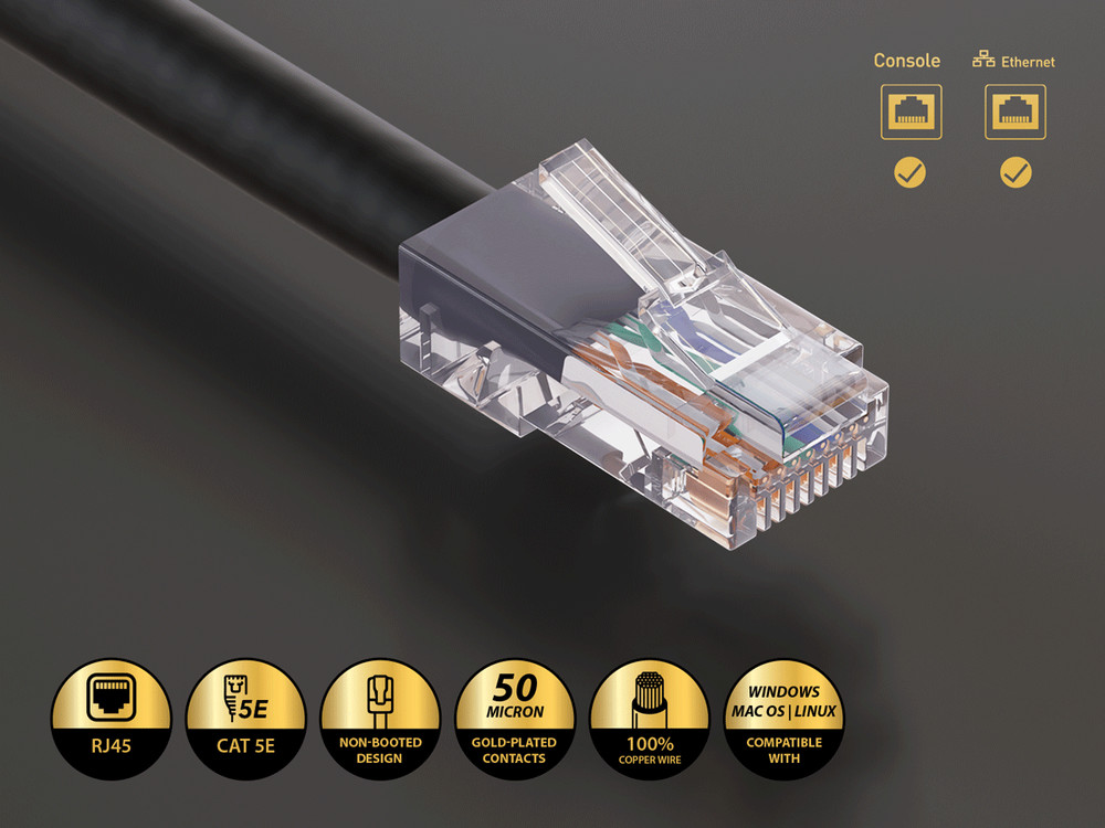 7ft Cat5e UTP Non-Booted Ethernet Network Patch Cable 24AWG Bare Copper, Black