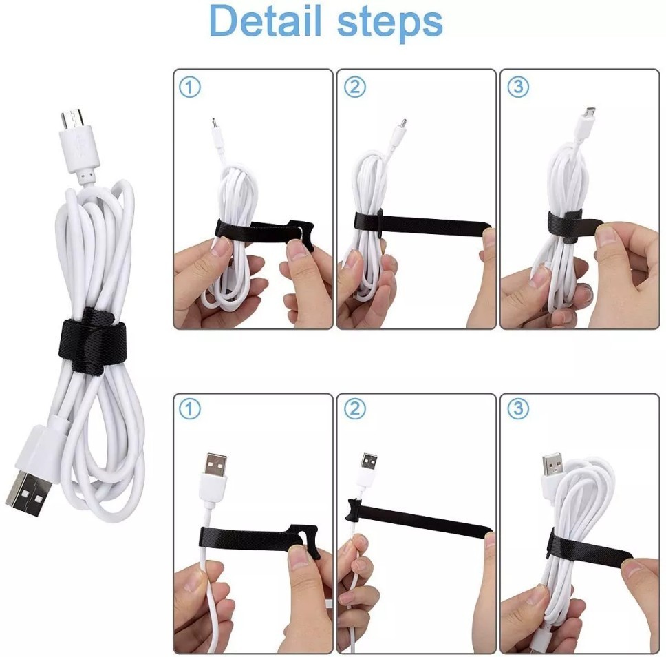 200 PCS Black Hook & Loop Ties-Wire Cord Fastening Straps Reusable US