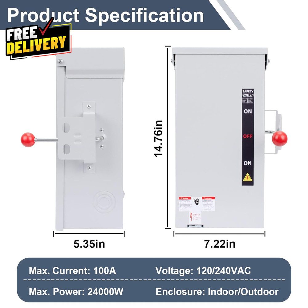100A Generator Transfer Switch 24000W Universal Double Throw Safety Switch....