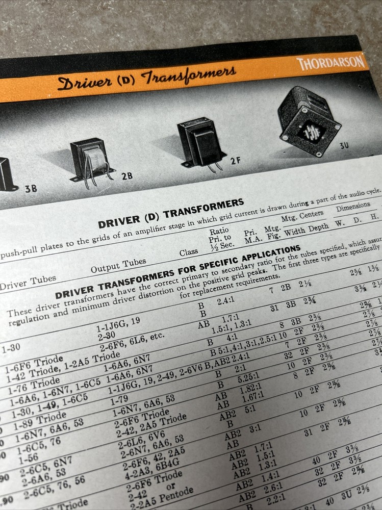 TRANSFORMERS BY THORDARSON COMPLETE CAT. NO 400-FX 1942 & COMPARISON DATA JB61