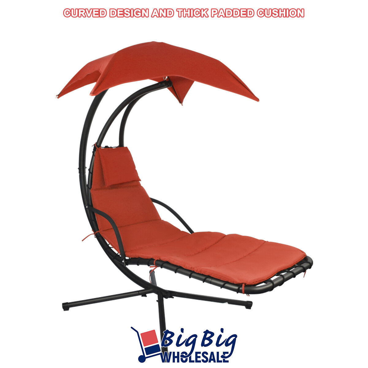 Patio Hanging Chaise Swing Lounge Chair Cushion Orange Outdoor Canopy Arc Stand