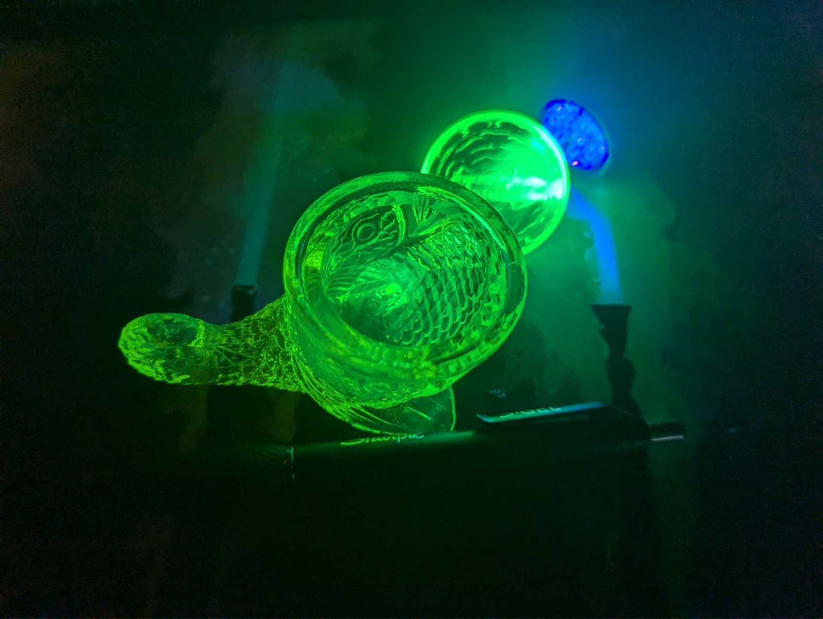 Summit Glass Pisello Dolphin Fish Whale Salt Cellar w_Lid 3.5" Uranium Vaseline