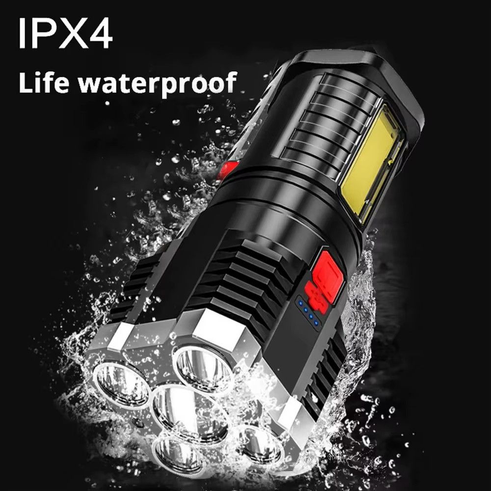 5LED High Power Led Flashlights Rechargeable Camping Spotlight with Side Light 3