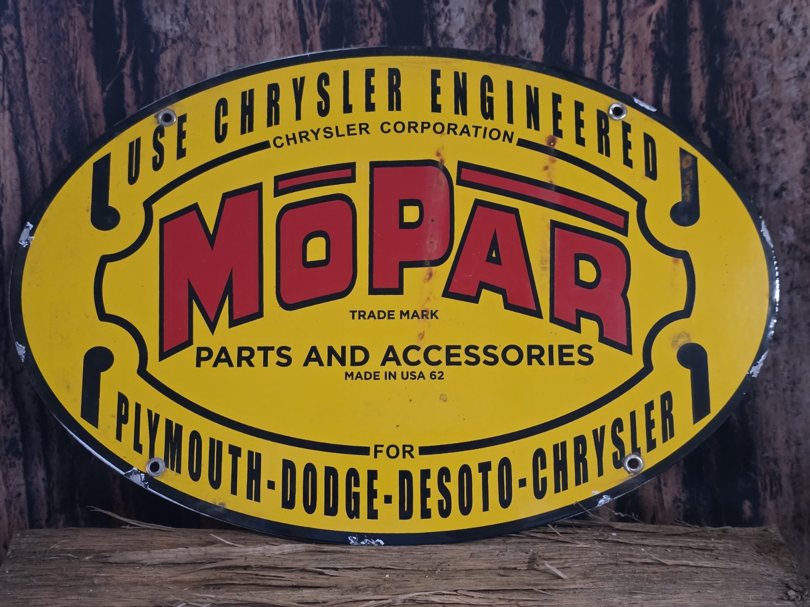 VINTAGE MOPAR PARTS & SERVICE CHRYSLER PORCELAIN DEALER SIGN 16.5" X 11"