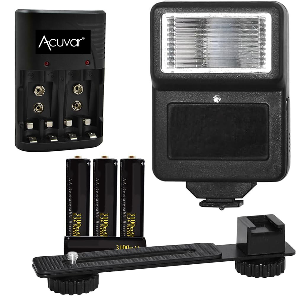 Digital Camera Flash With Bracket & AA + Charger Kit for All Digital/DSLR Camera