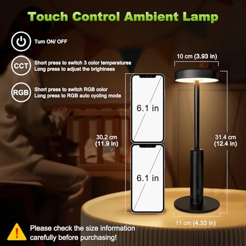 2 Pack Small Cordless Table Lamps Rechargeable,5000mAh Battery 2 Pack Black