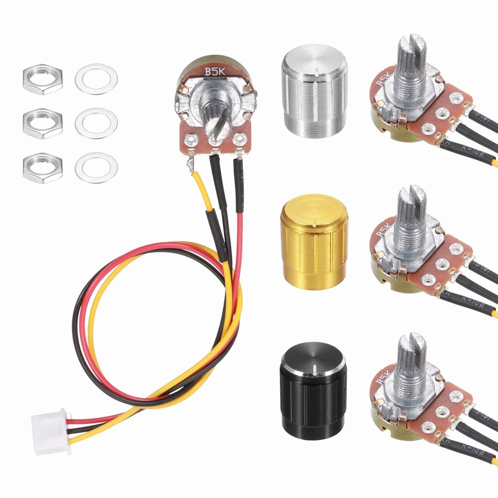 3Pcs WH-148 Potentiometer 3Pins B5K±20% Ohm Variable Resistor with 3 Knobs