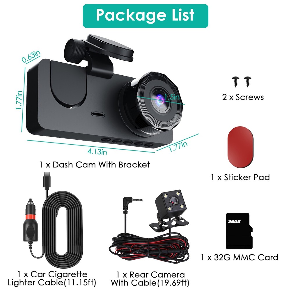 Multi-Channel Dash Cam W/ Coverage Plus 32G Card Sensor Motion Detection Parking
