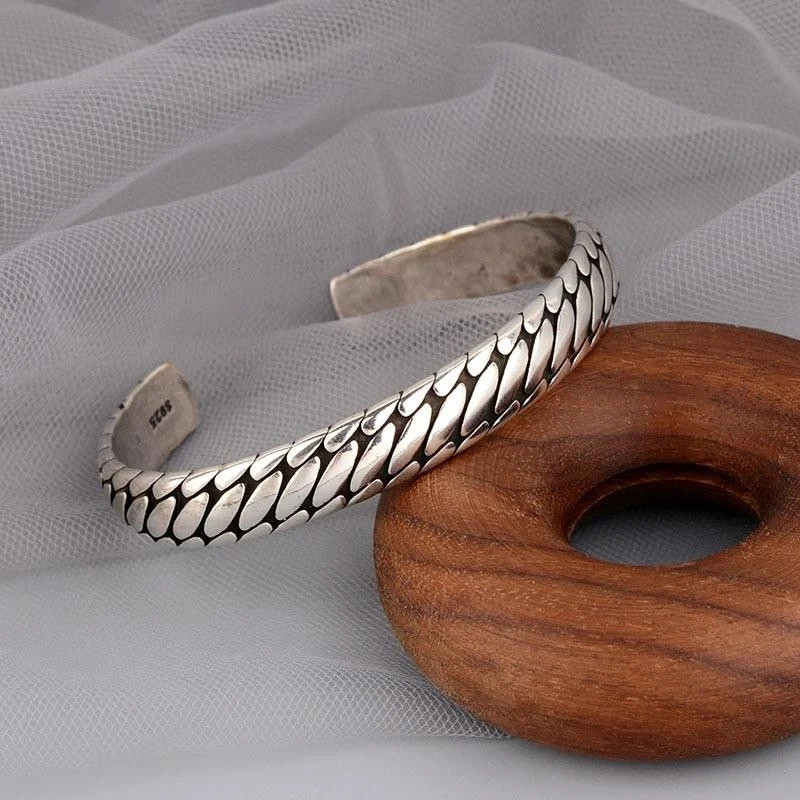 Mens Vintage Open Bangle 925 Sterling Silver Handmade Twisted Cuff Bracelet US