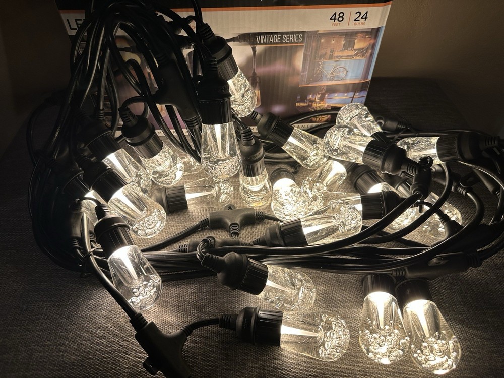 Enbrighten Café 24-Bulb 48 ft. Integrated LED String Lights, Black New