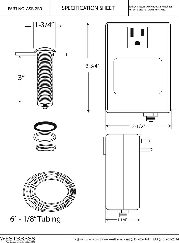 Polished Chrome Air Activated Garbage Disposal Switch Kit with Brass Button