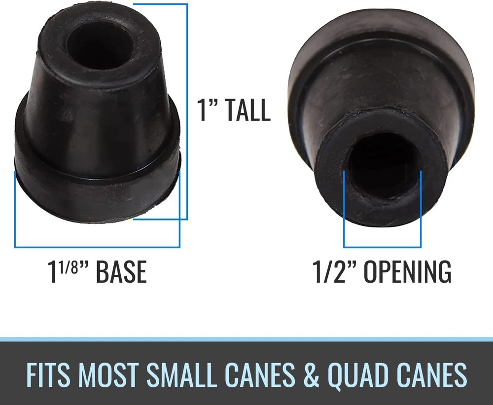 DMI Durable Replacement Quad Cane Tips, Extra Stability, No-Slip Grip, 1/2 Inch,