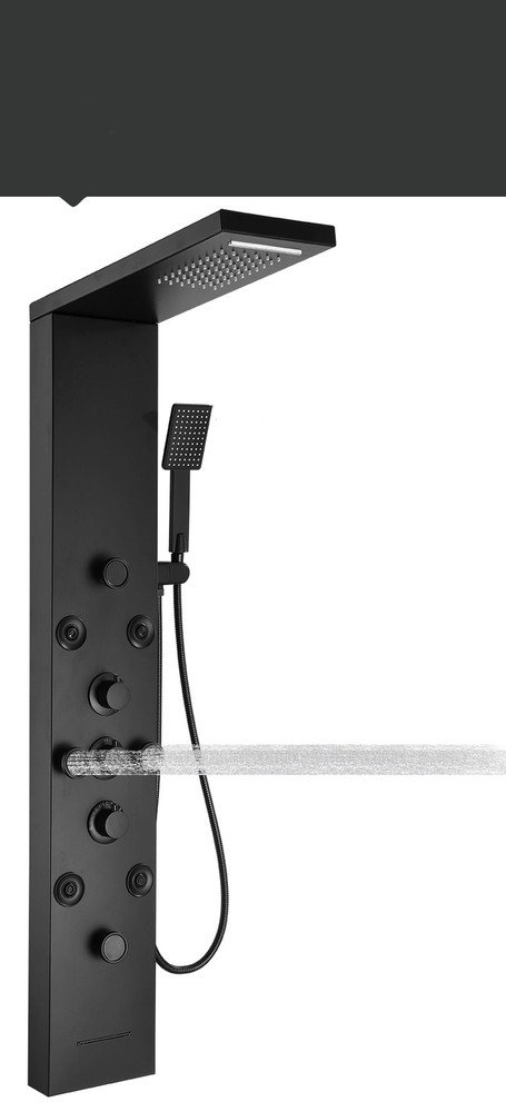Black Shower Panel System Wall Mount Mixer Tap Hand Shower SPA Massage Screen