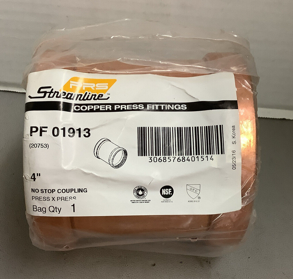 Streamline 4 in. Copper Press Coupling (Less Stop) Part #PF 01913 (b333)