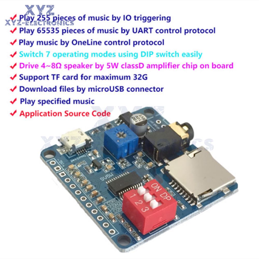 MP3 Player Voice Playback Module I/O Trigger UART Control SD/TF Card