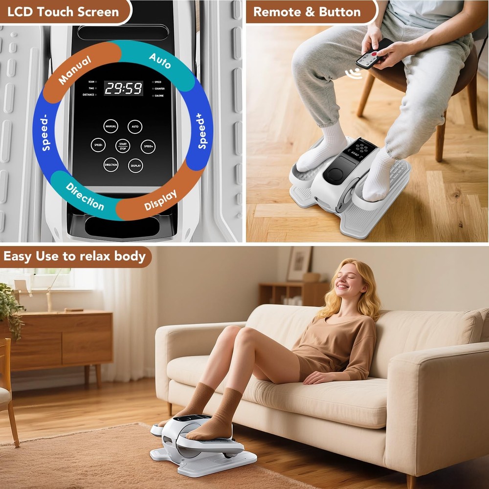 Under Desk Elliptical Exercise Machine, Mini Medium, Black and White