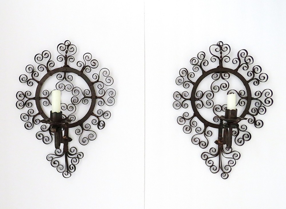Pair of Spanish Revival Scroll Work Candle Wall Sconces