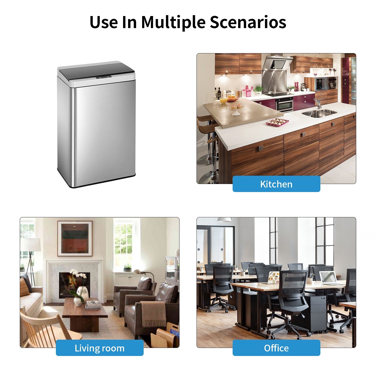 13 Gallon 50 Liter Automatic Touch Free High-capacity Stainless Steel Waste Bin