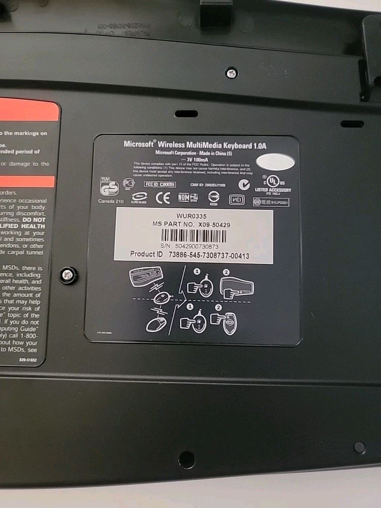 Vintage Microsoft Wireless Multimedia Desktop Keyboard & Mouse 1.0A - Tested