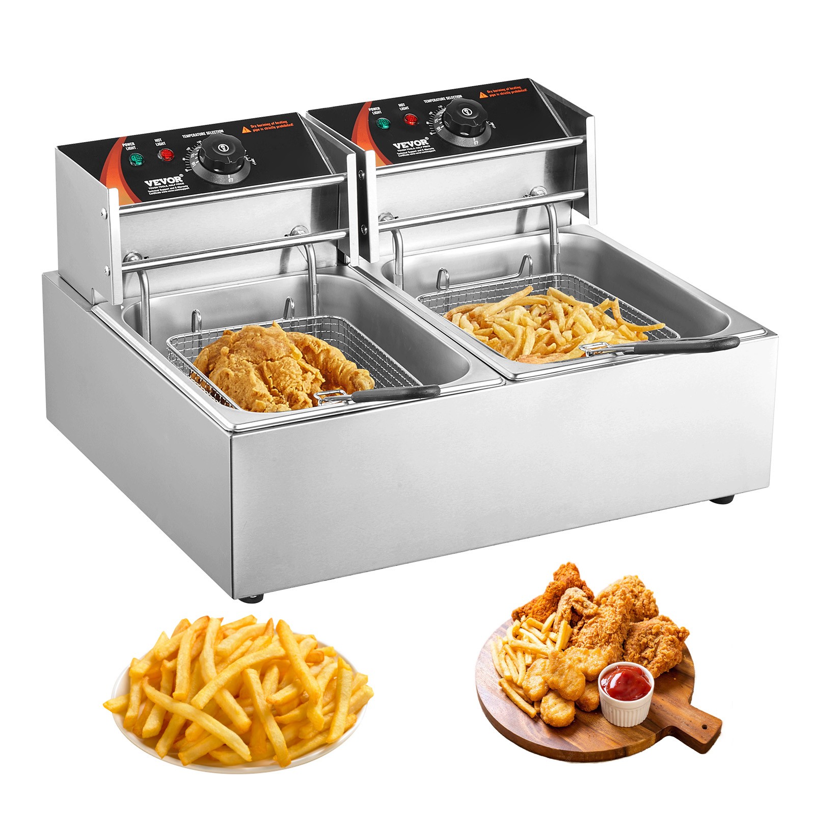 VEVOR Commercial Electric Deep Fryer Countertop Deep Fryer Dual Detachable Tanks