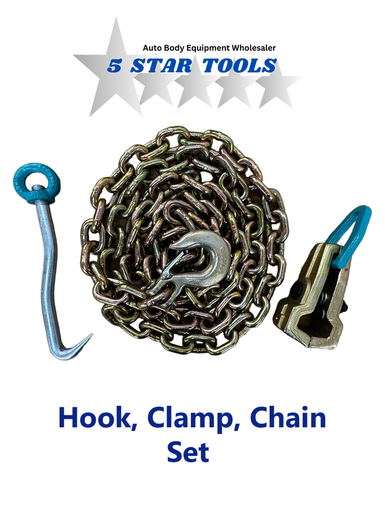 NEW Chain, Clamp, Hook Set Clamp Auto Body Frame Machine Repair Pulling Clamp