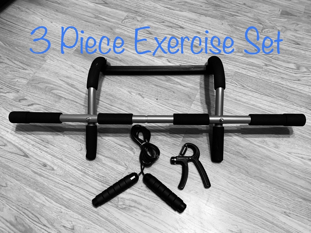 3 piece exercise kit pullup/pushup bar, jump rope and hand grip