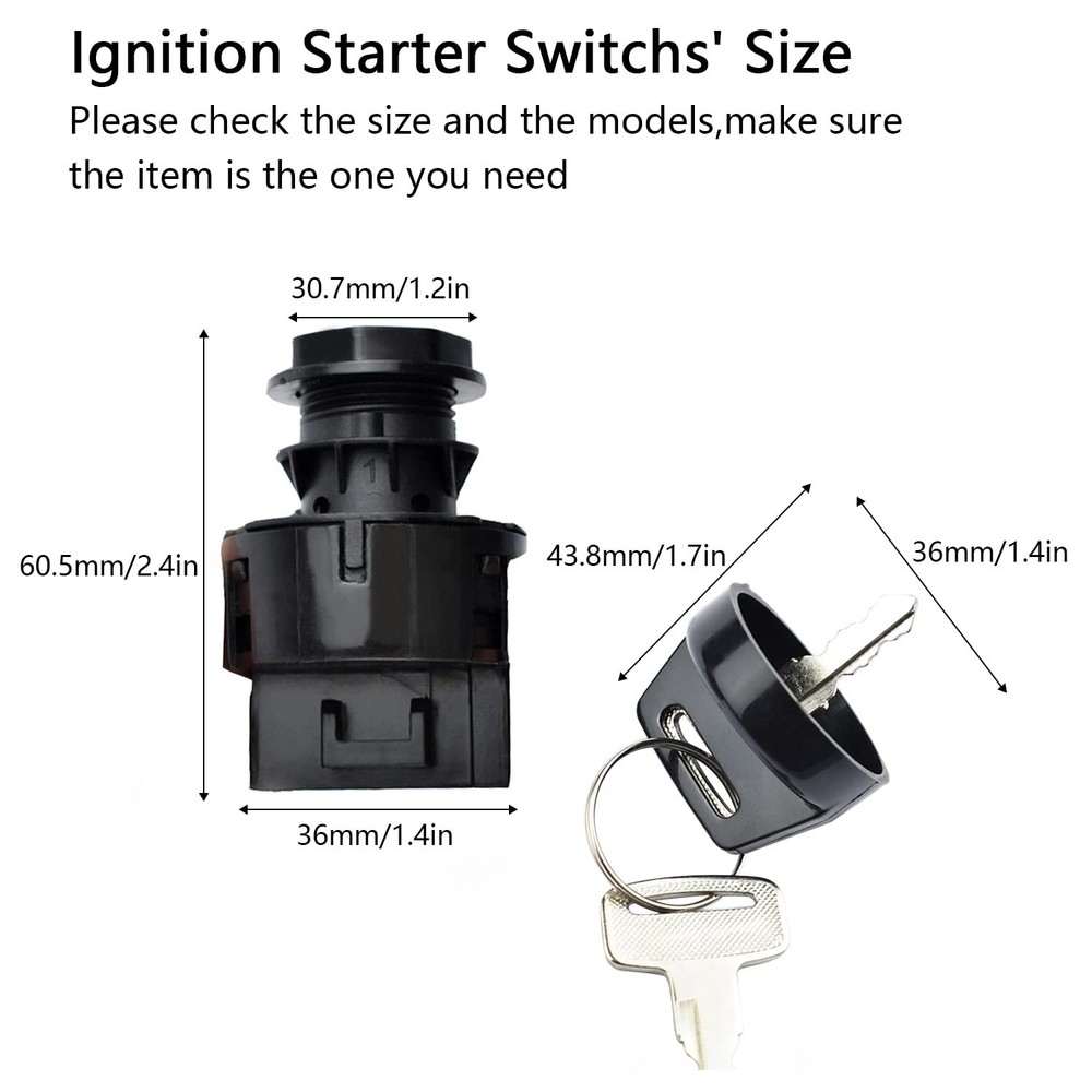 Ignition Switch with Key 3 Position Off/On/Start Compatible Black