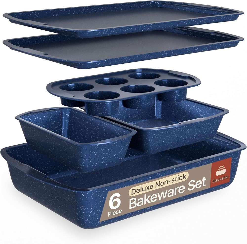 Bakken Swiss Bakeware Set – 6 Piece – Stackable Deluxe Non-Stick Baking Pans