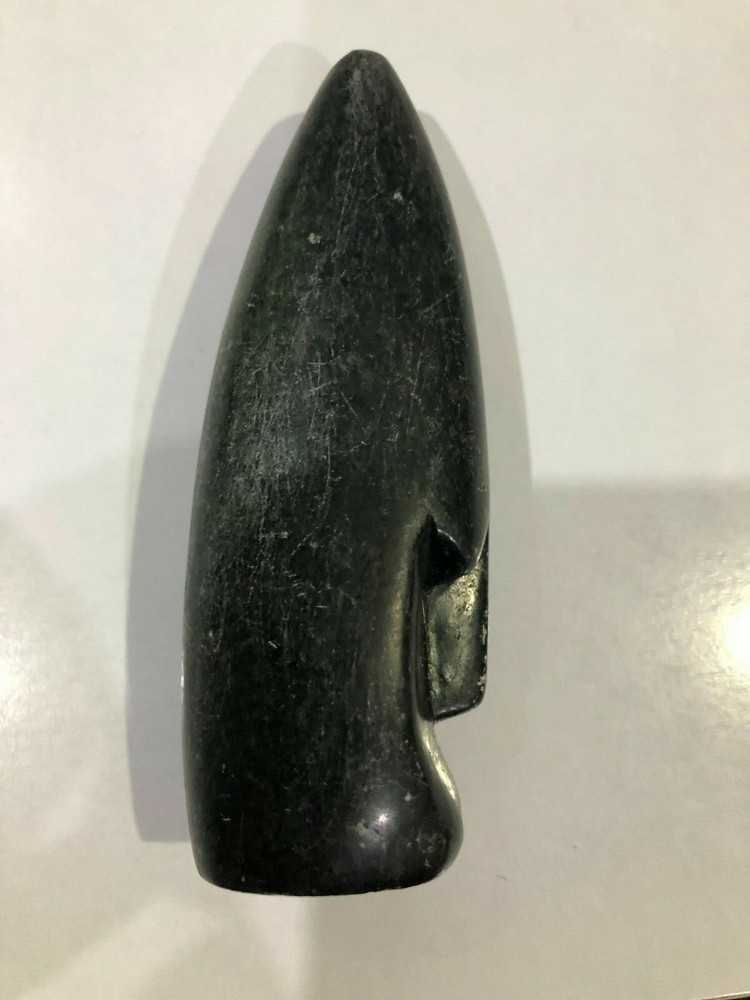 Carved Black Stone Head - 12.5 cm