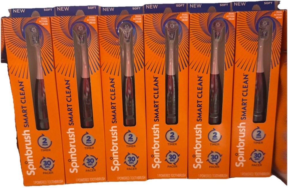 (6) Spinbrush Smart Clean Powered Toothbrush SOFT 2 Min Timer Dual Action Head
