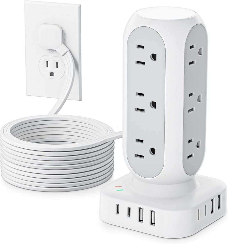 Lightweight Surge Protector with Multiple Outlets and USB Ports for Easy Access