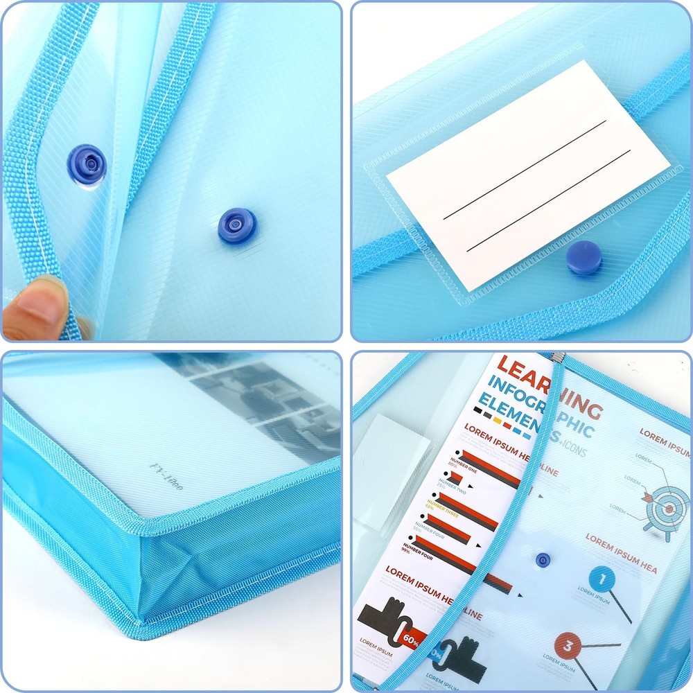 Umriox Plastic File Folders, 5 Pack A4 Poly Envelope Expanding File Wallet Do...