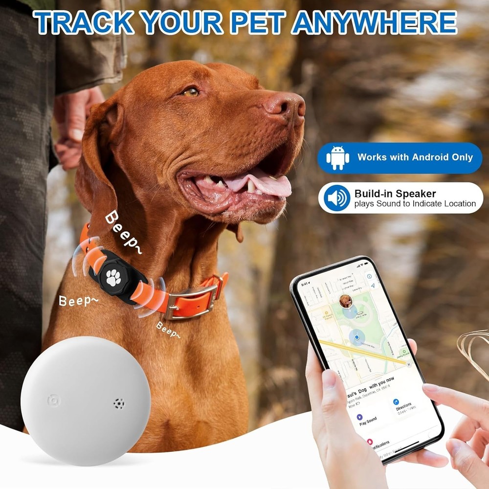 Smart Pet Tracker Device - Sleek Waterproof Design, No Subscription Fee, Android