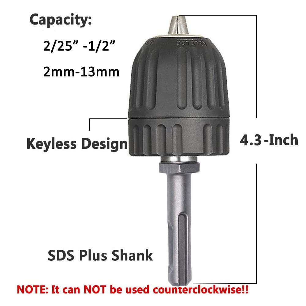 2-13mm Keyless Drill Chuck with SDS Plus Shank Adaptor Quick Change Adapter H...