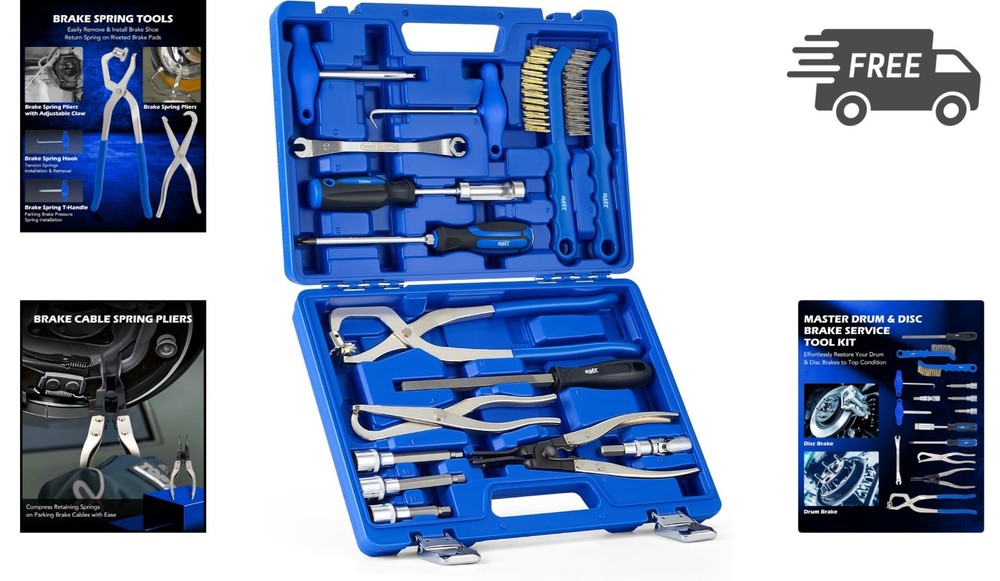 Brake Tool Kit 15pc Drum Disc Brake Spring Pliers Caliper Wrenches Kit