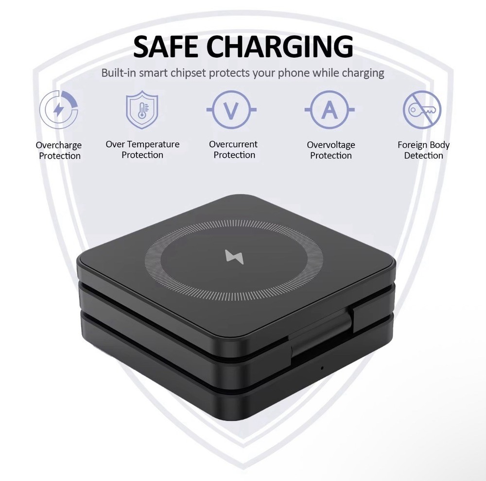 3 in 1 Silver Magnetic Foldable Wireless Fast Charging Stand for iPhone/Samsung