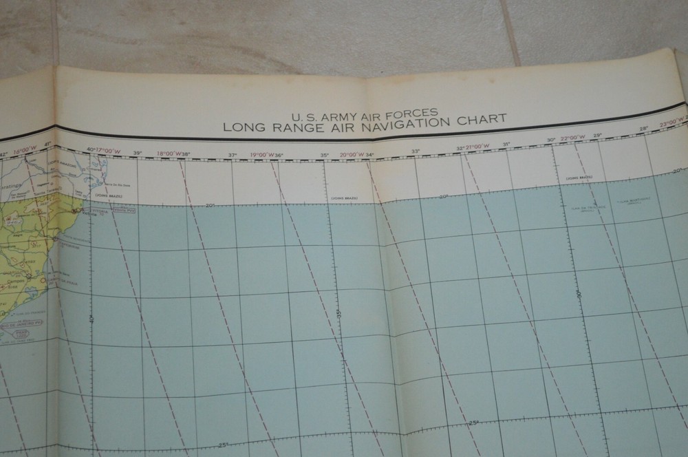 1944 US Army WWII Long Range Air Navigation Chart Topographic Map Rio De Janeiro