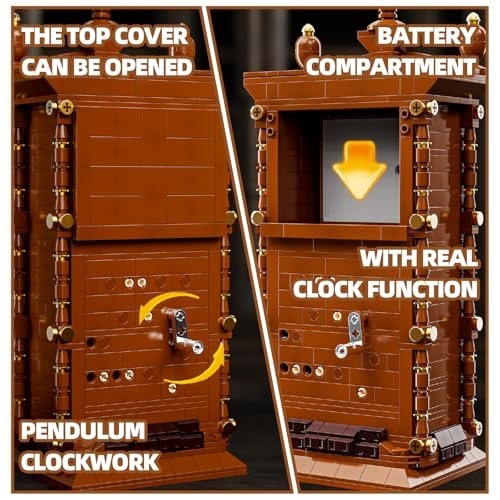 Retro Pendulum Clock Building Block Set - Real Clock Function, Mechanical Pendul