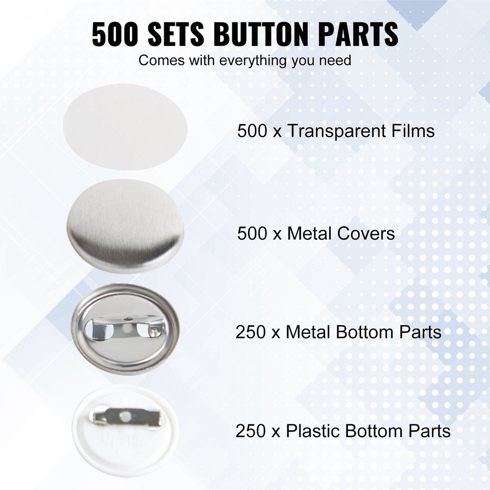 25mm 1inch Button Component Set for Badge Making 500 Units Accessories