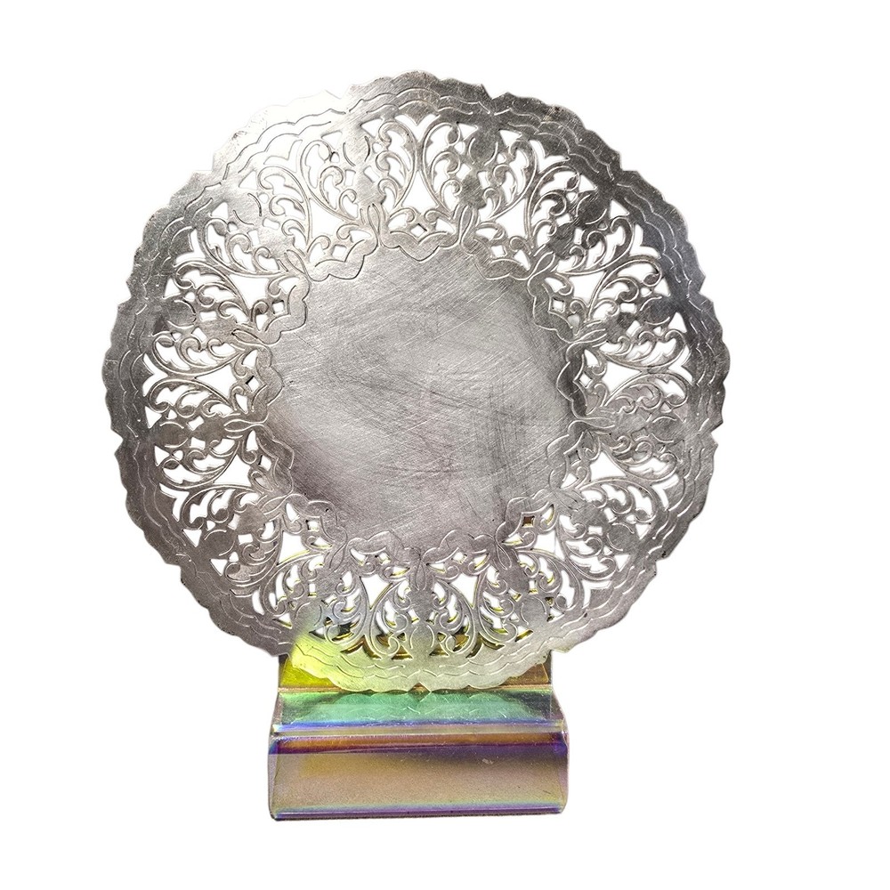 Vintage Marked Denmark Silver Plated Round Pierced Ornate Trivet  7"D