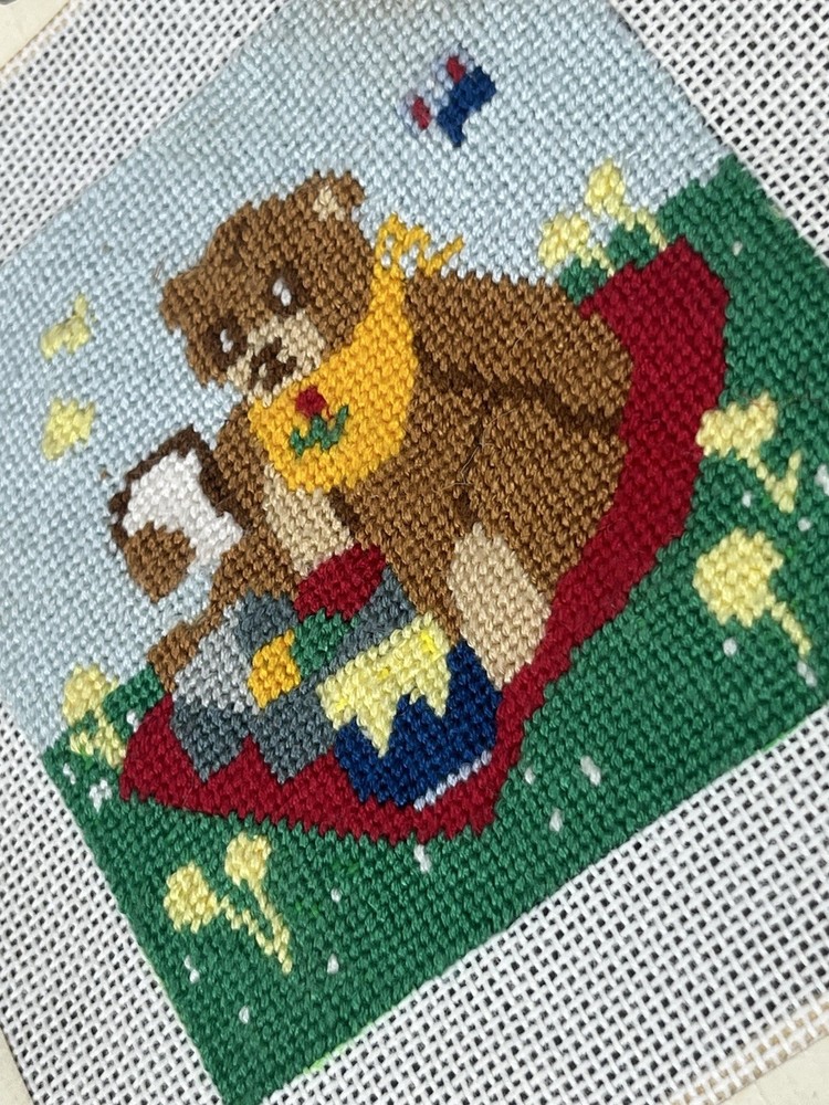 Dede Hand Painted Needlepoint Canvas *Completed* Bear Picknick