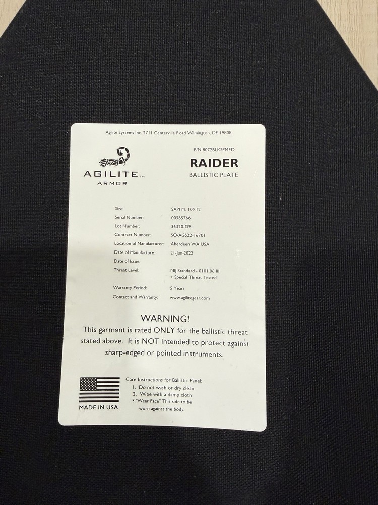 Agilite Level III Body Armor 10x12