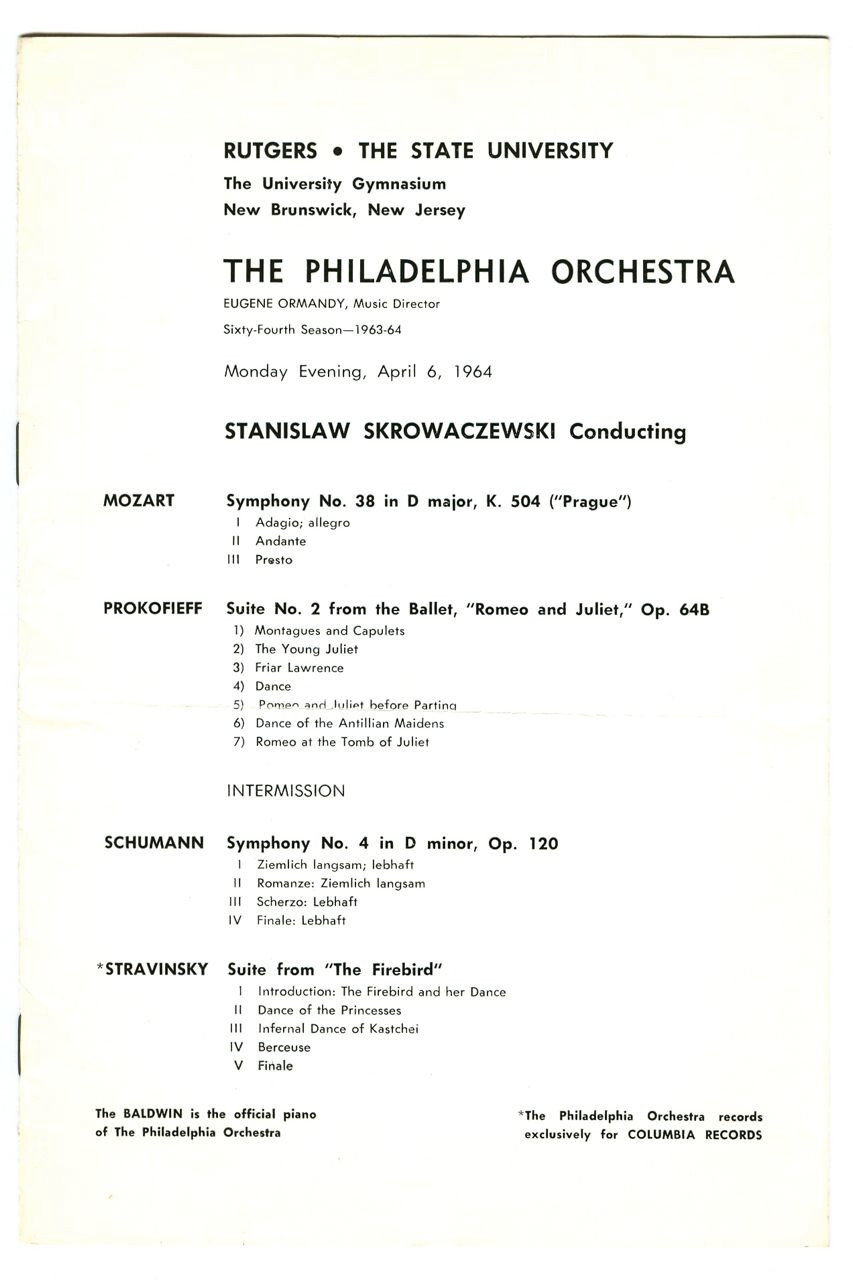 Vintage 1964 PHILADELPHIA ORCHESTRA Rutgers University Concert PROGRAM!