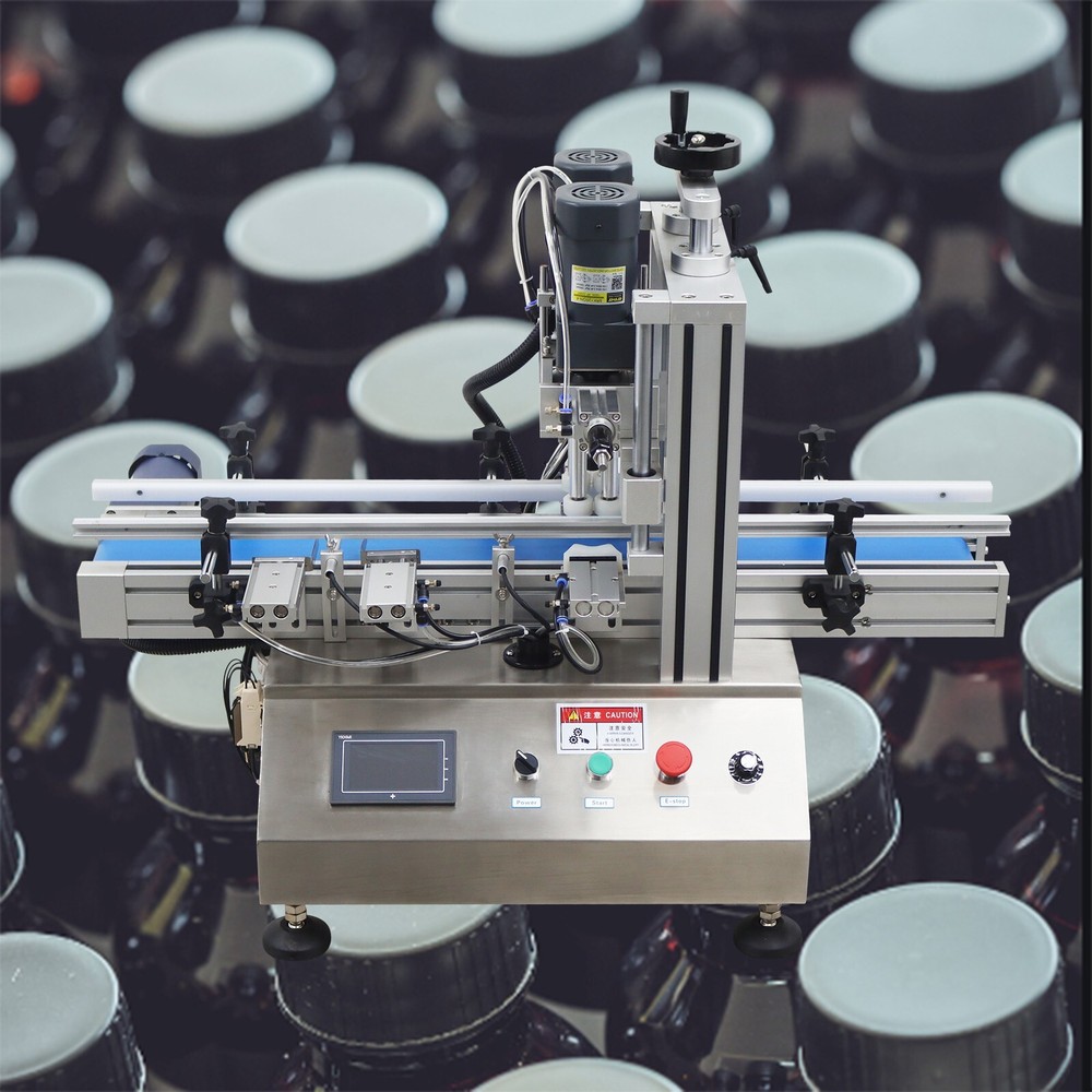 110V Automatic Desktop Conveyor Capping Machine with Touch Panel 20~60bot/min